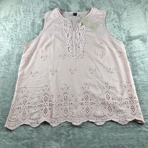 Pink Lightweight Sleeveless Embroidered Top Sz 2XL